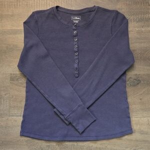 Women's L.L. Bean Waffle Knit Henley Size Medium Dark Periwinkle Purple